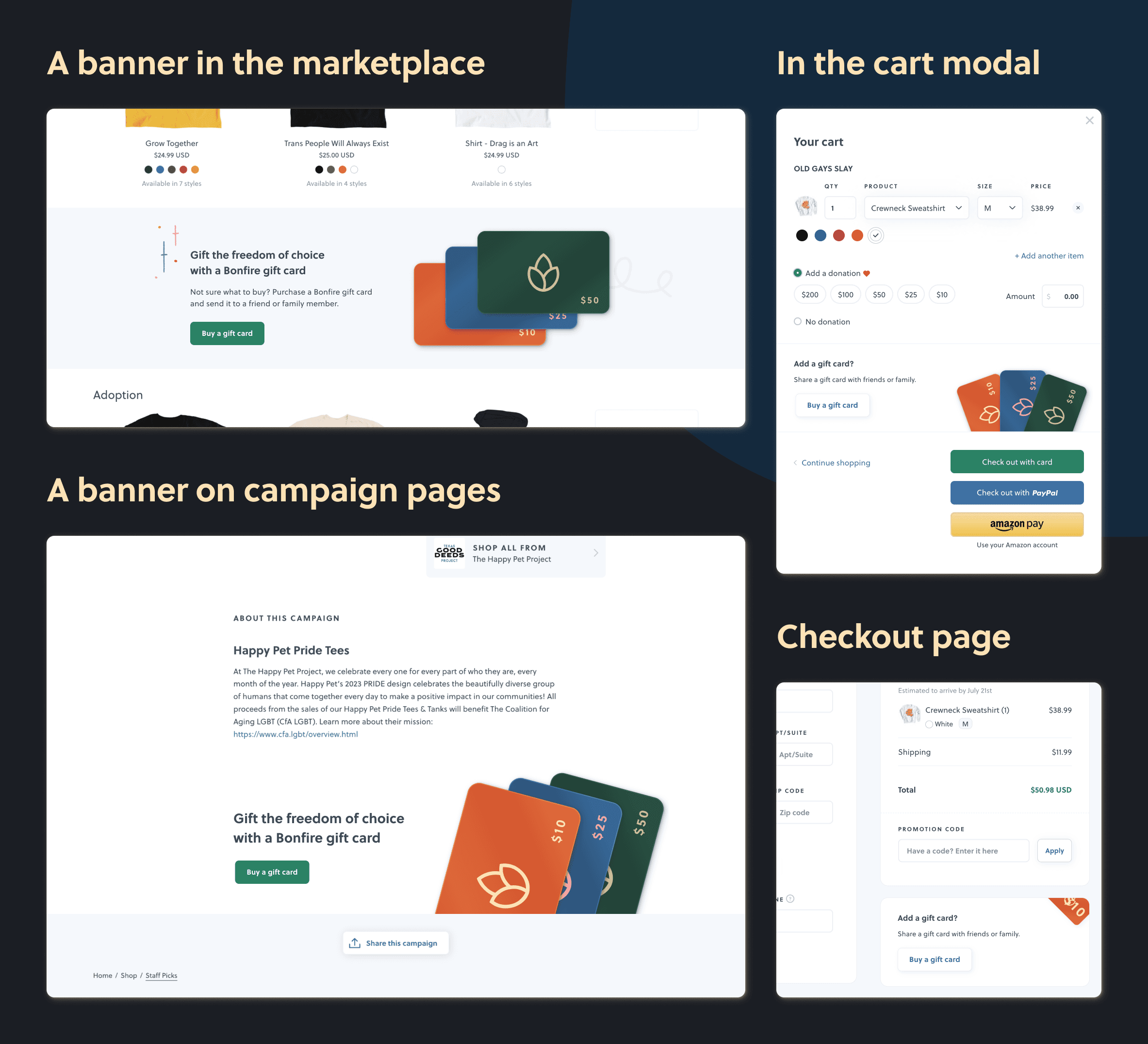 Gift card experiment preview, variation 1