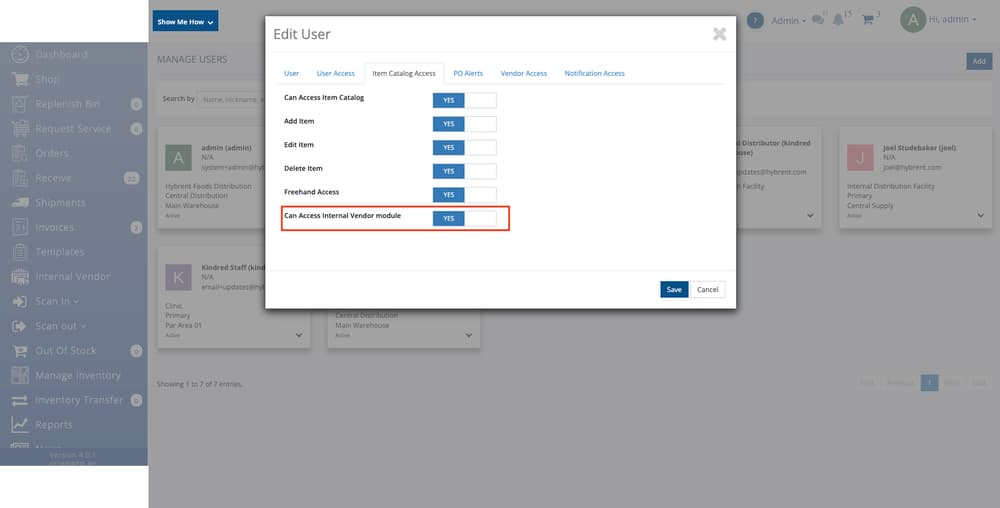 Warehouse distribution module — inventory management